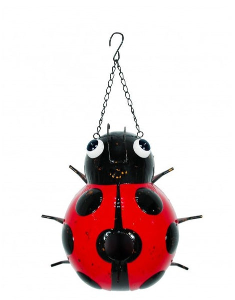 Hanging Ladybug Birdhouse - Scrap Metal Figure